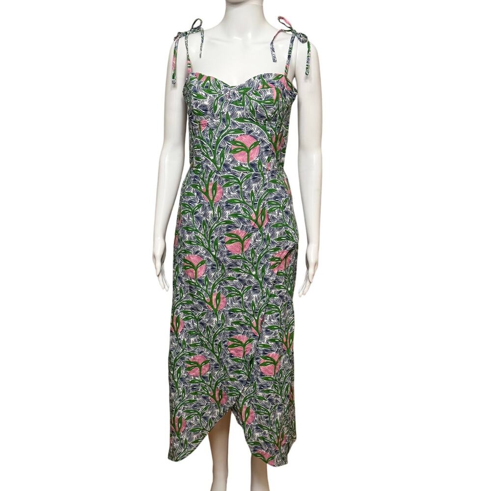 NWT Liberty & Justice Midi Dress Small Pink Green Tropical Resort Vacation - Picture 2 of 12